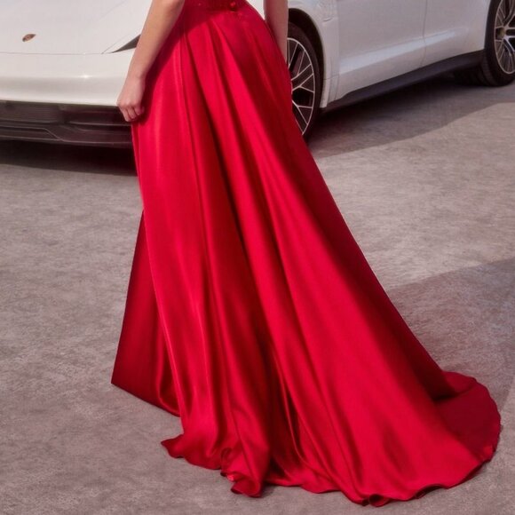 NEW FORMAL A-LINE STRAPLESS PROM LONG SOFT SATIN BEADS EMBELLISHED DRESS CD297 - Picture 7 of 10